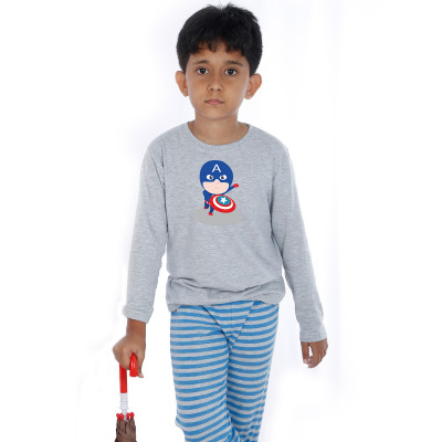 Grey Full Sleeve Boys Pyjama - Captain America